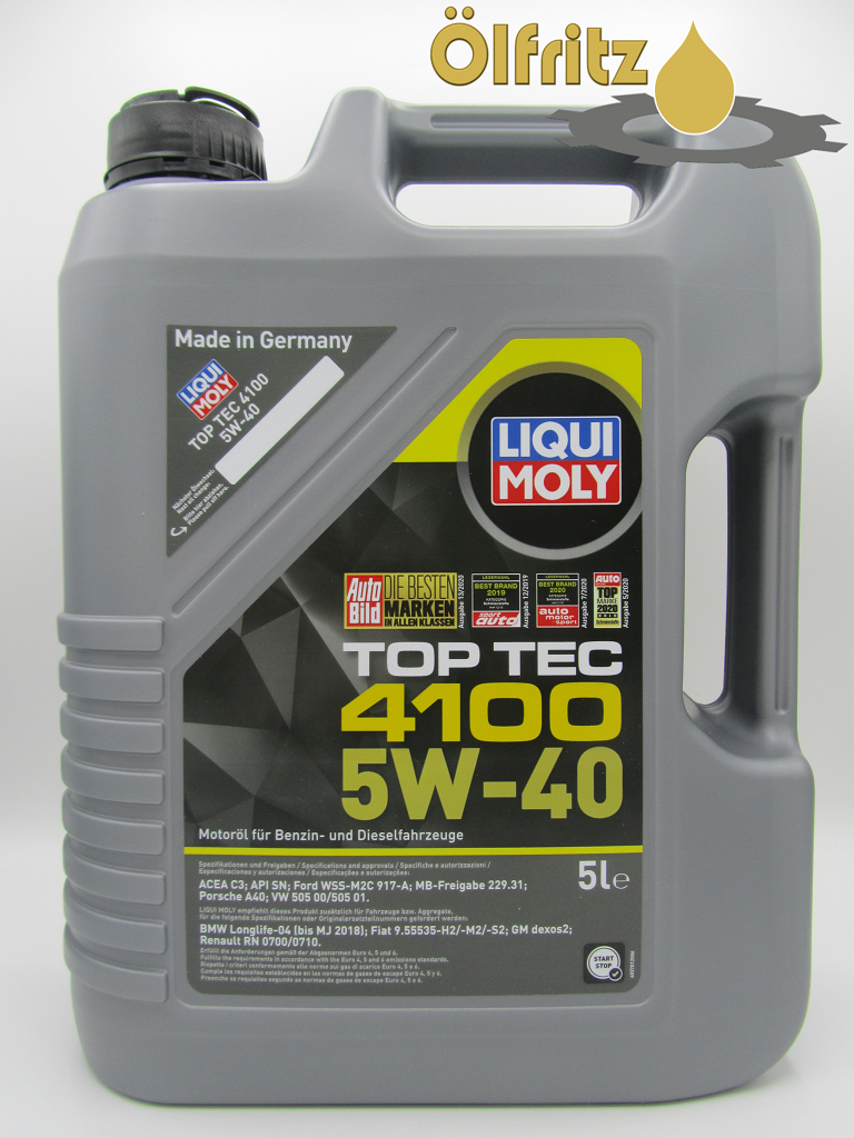 LIQUI MOLY Top Tec 4100 5W-40, 5 L, Synthesetechnologie Motoröl