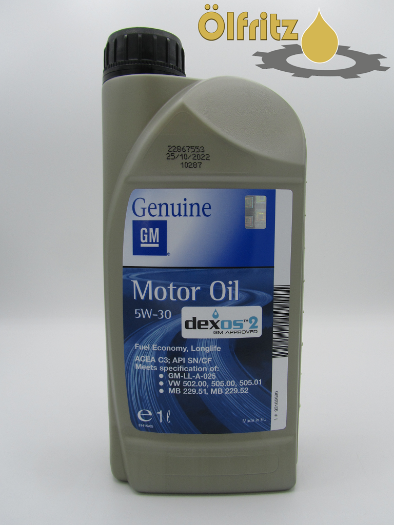 Original GM/OPEL dexos2 5W-30, Motoröl, vollsynthetisch, ACEA A3